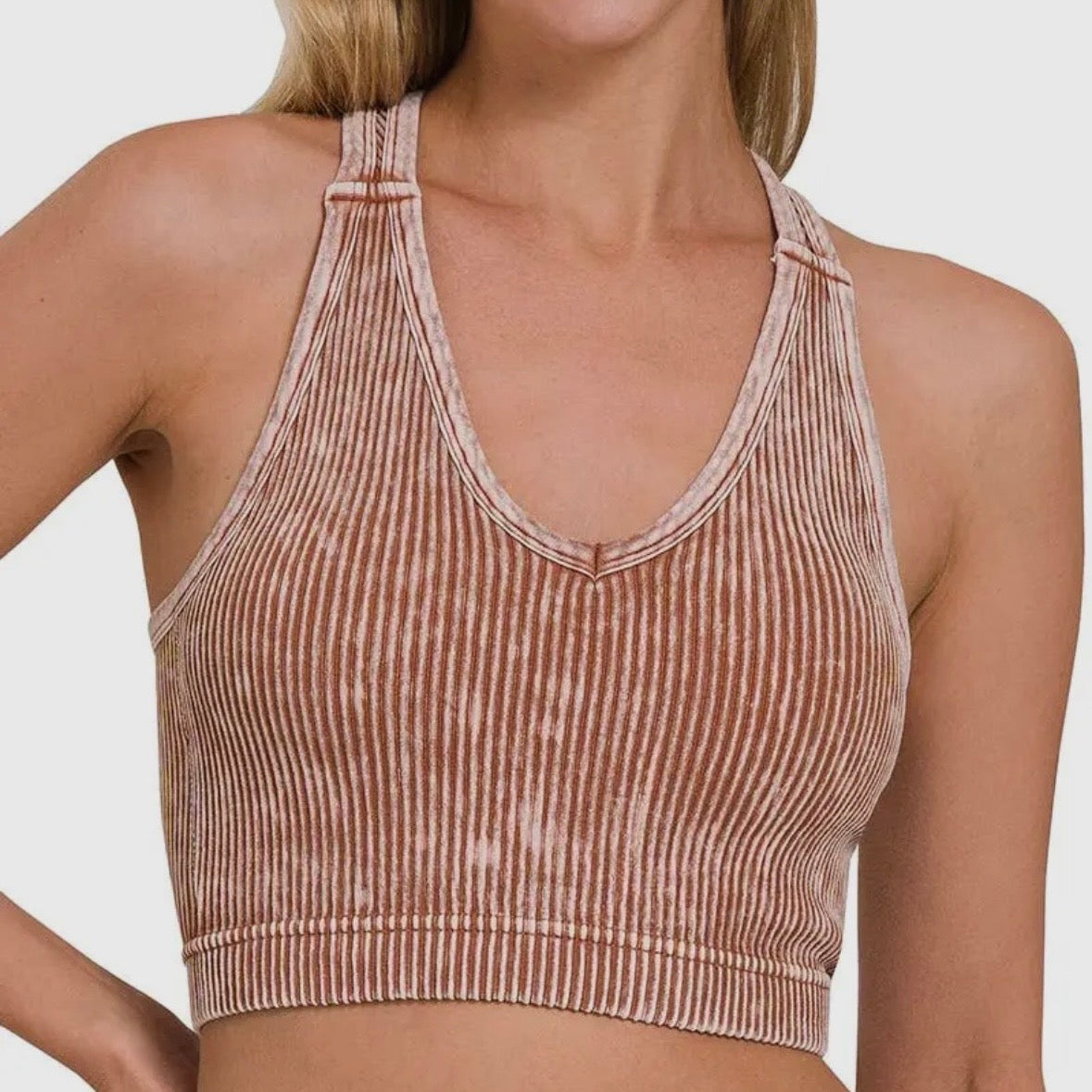 Stone Washed Ribbed Racerback Tank