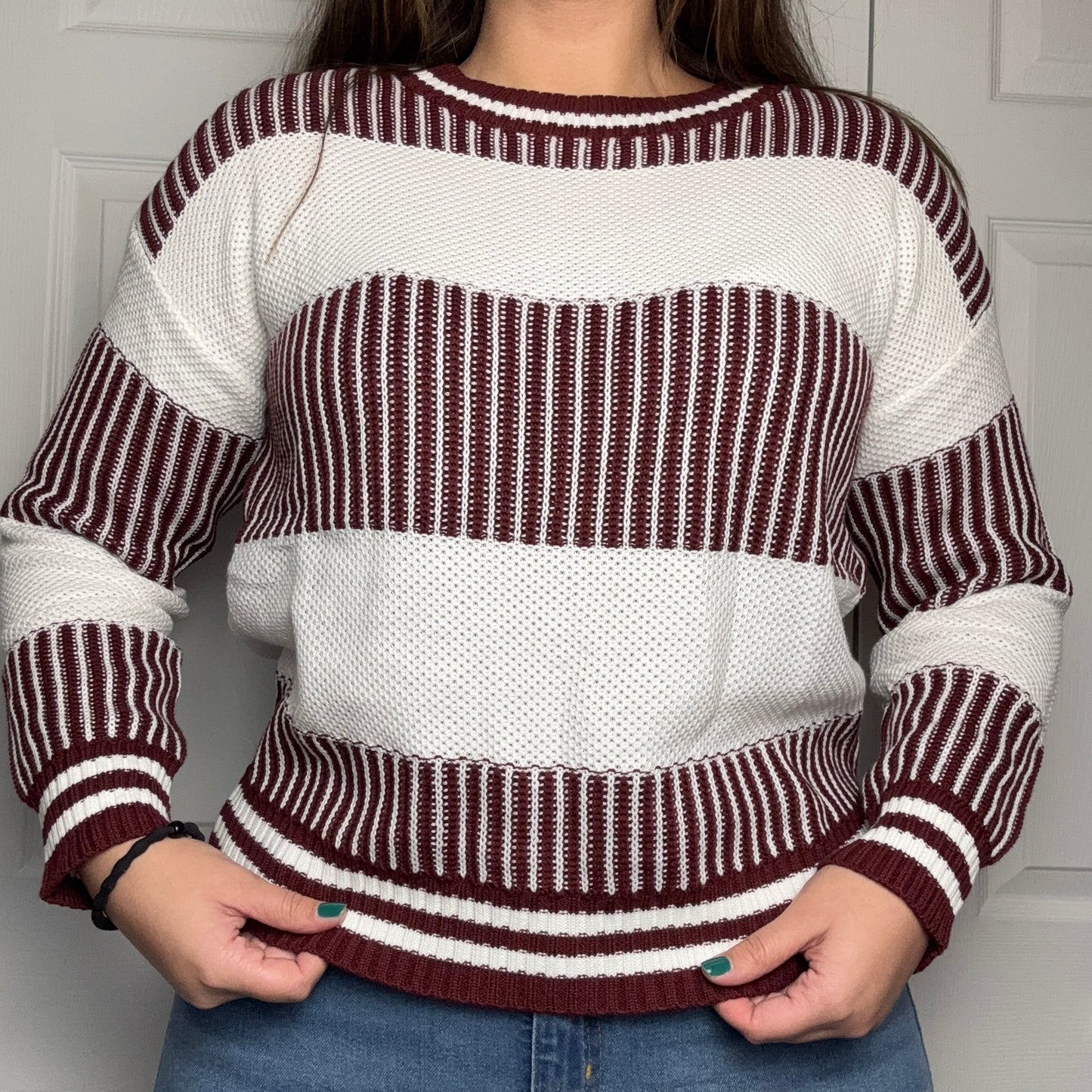 Two Toned Red Striped Sweater