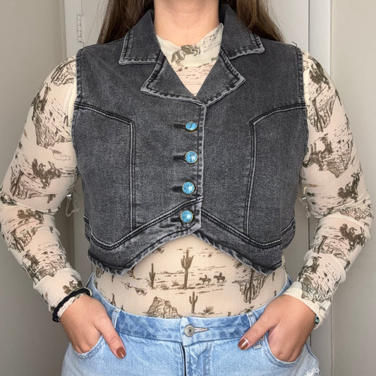 Turquoise Button Up Denim Vest
