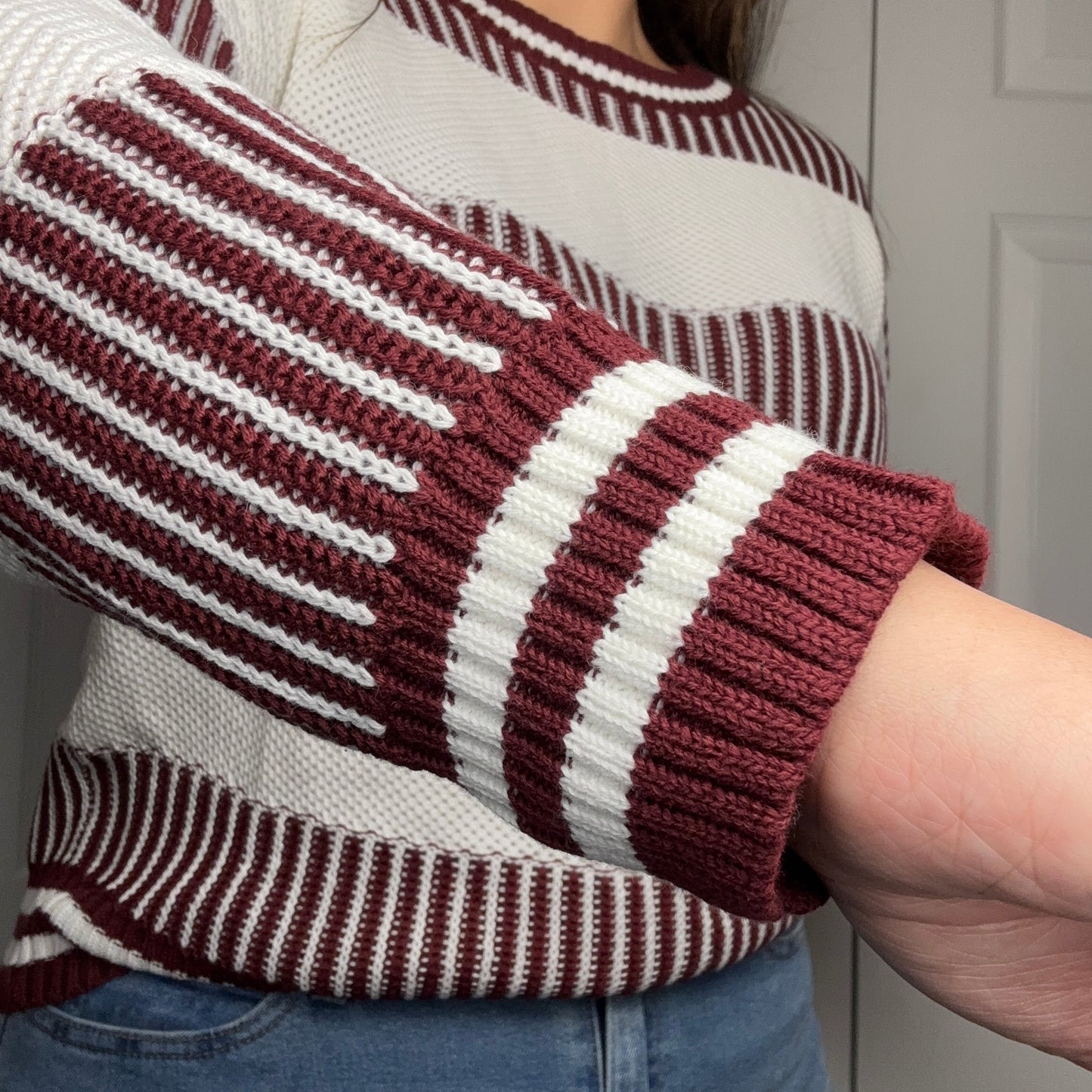Two Toned Red Striped Sweater