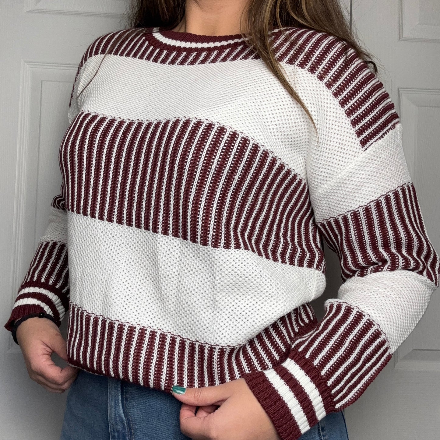 Two Toned Red Striped Sweater