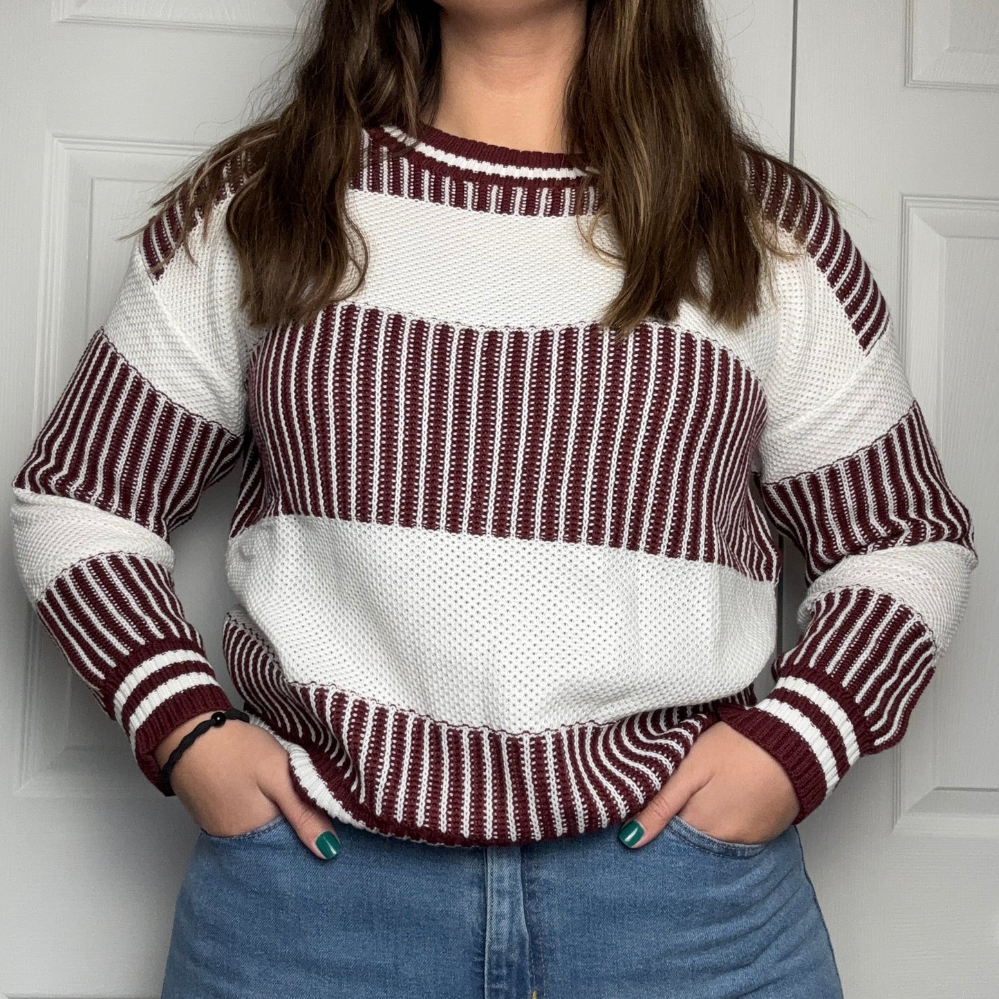 Two Toned Red Striped Sweater